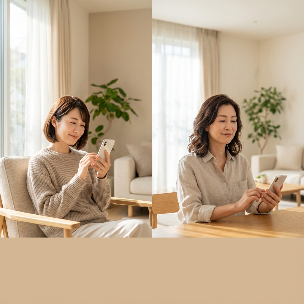 アプリを使ってホッとしている女性たち